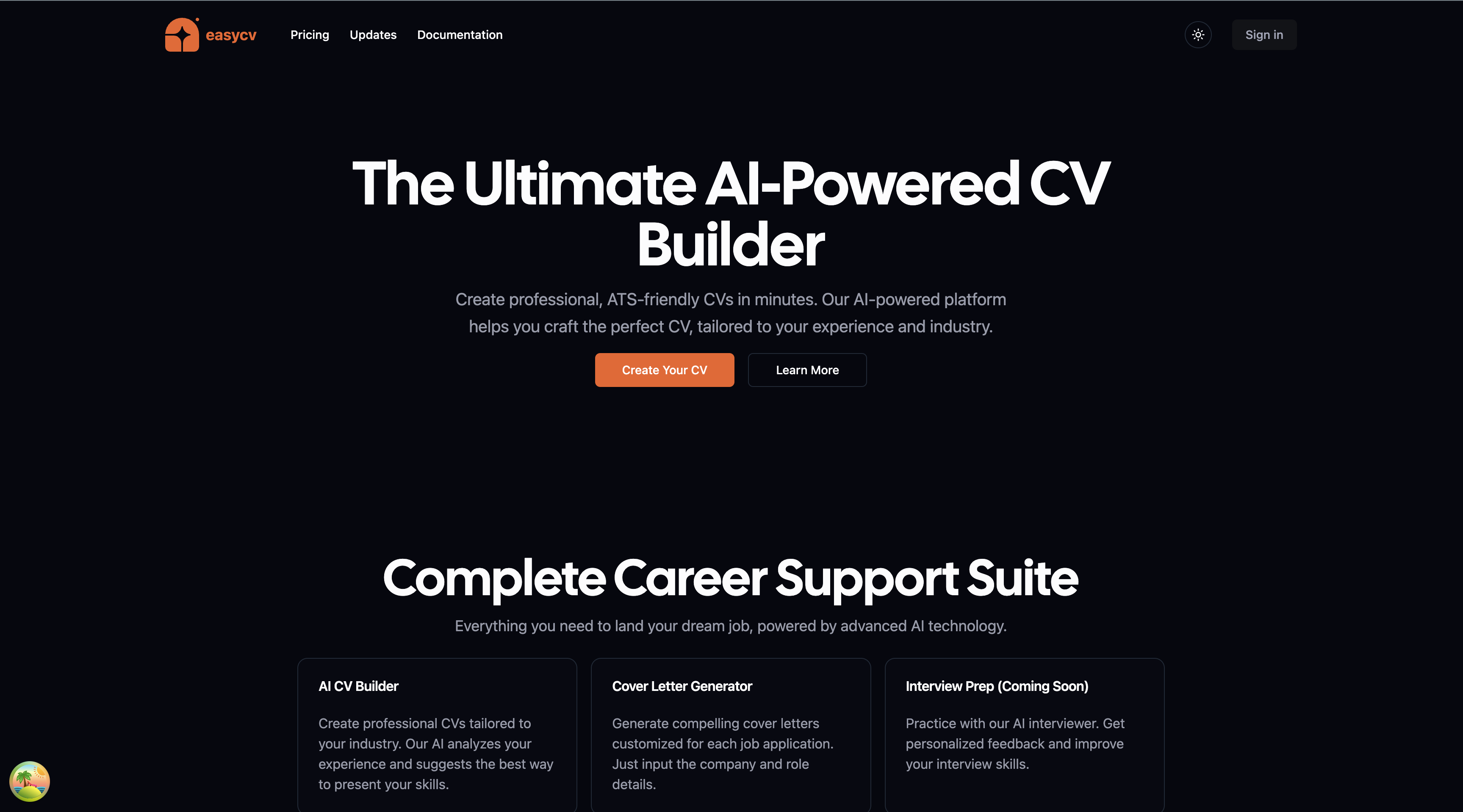easycv landing page